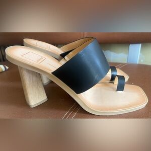 Women's Dolce Vita Frans Slide 9.5 Black Stella Leather Toe Loop Sandals